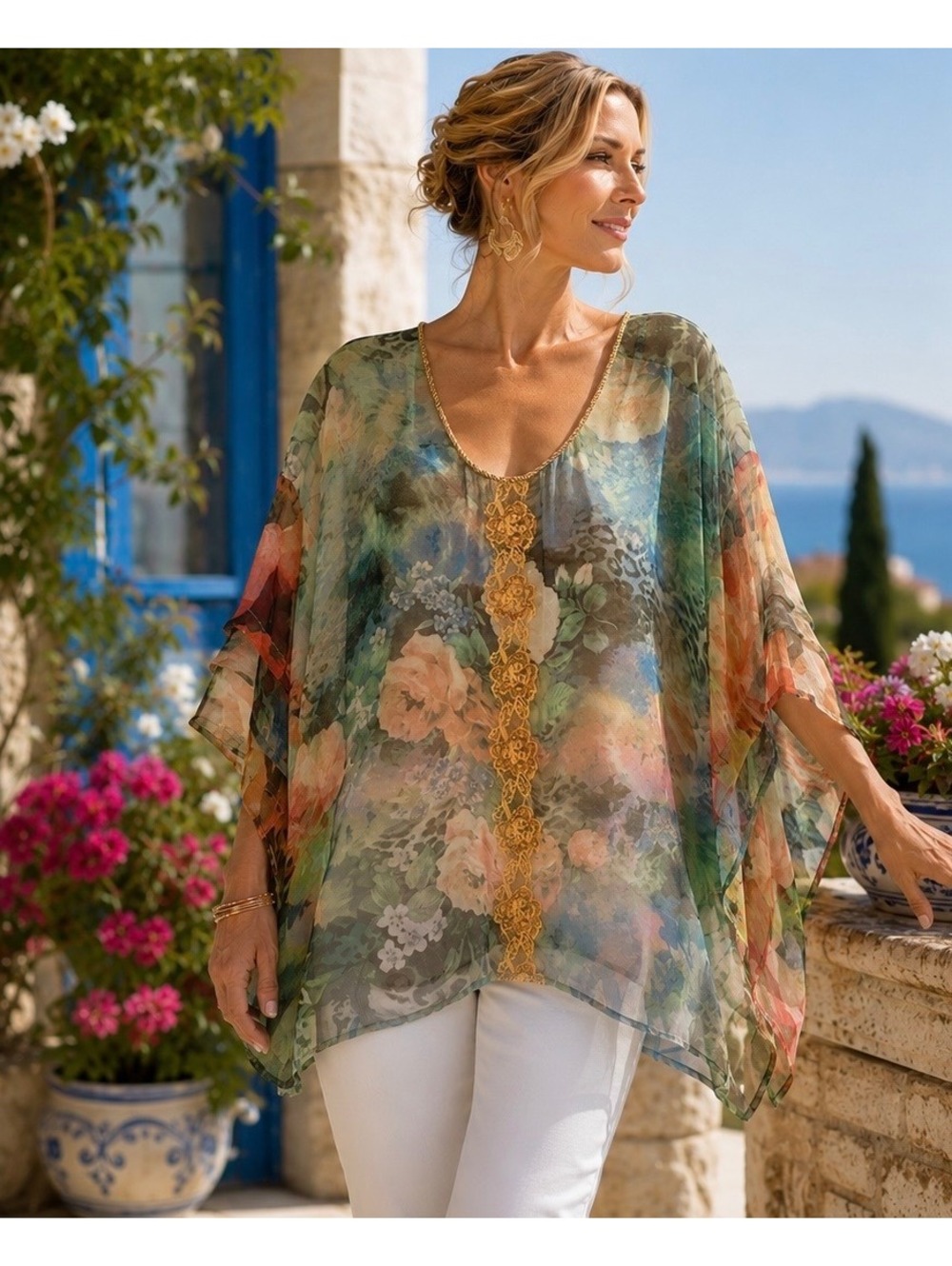 Faith XL Floral Sheer Kaftan Top